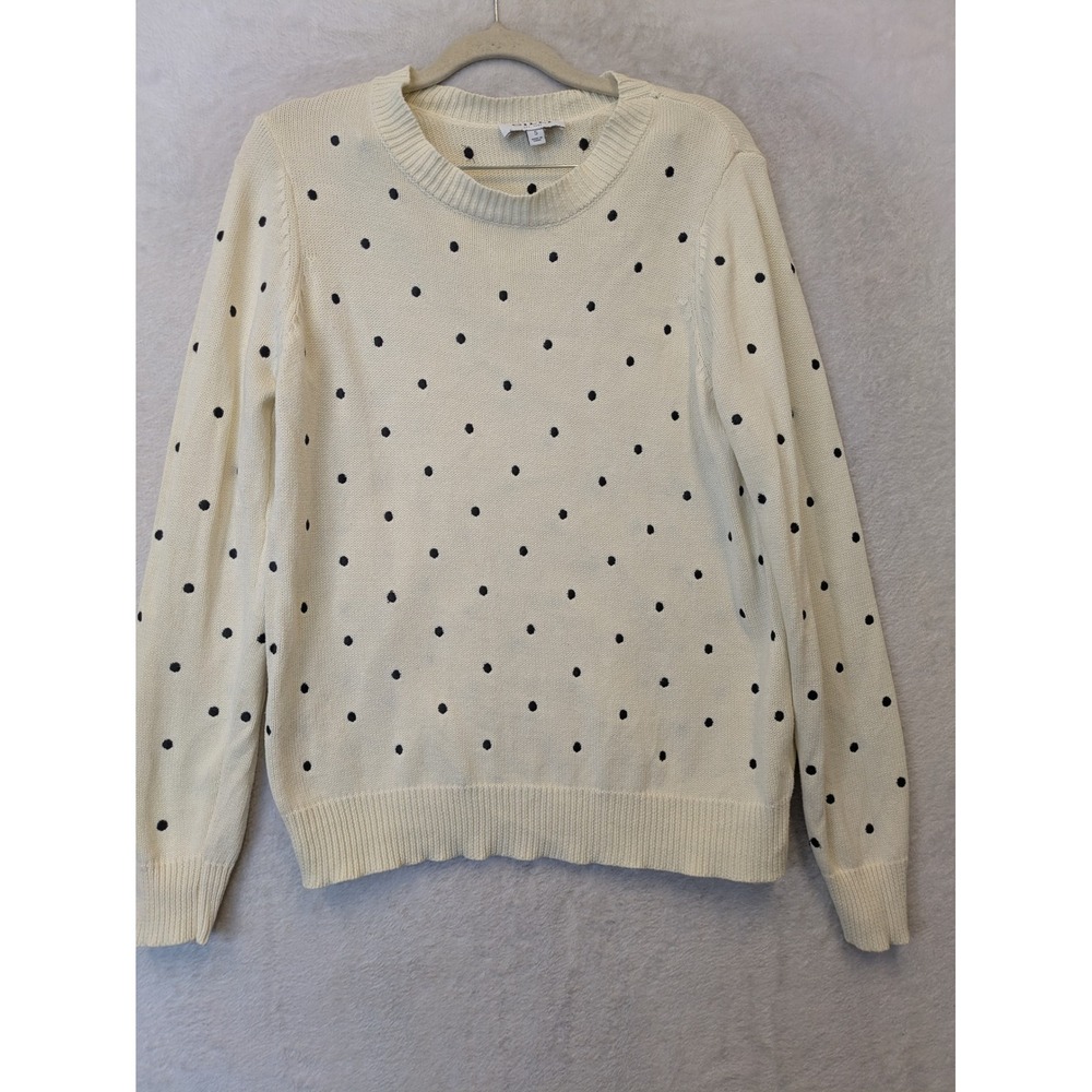 Gilli Women's Size S Cream and Black Polka Dot Crew Neck Sweater